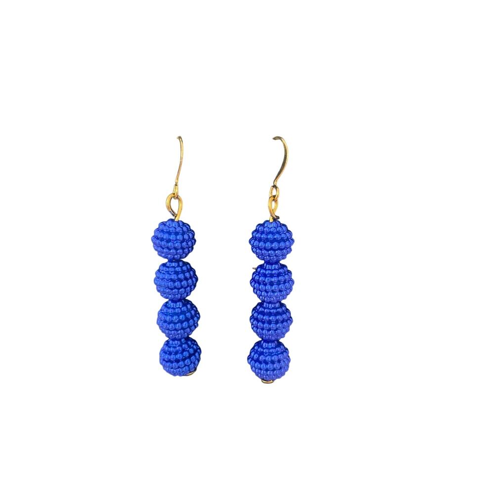 blue bead earrings gold tone